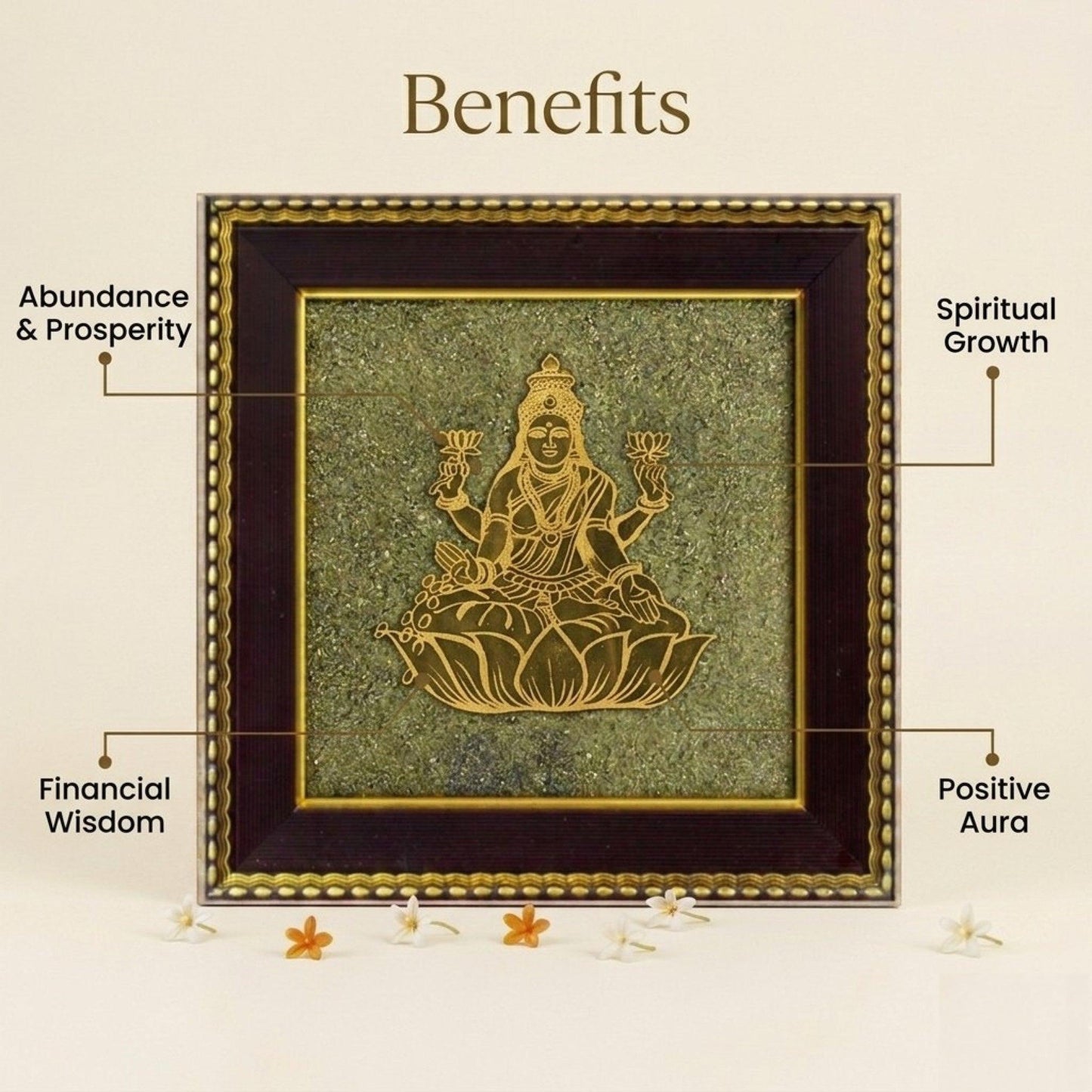Goddess Mahalakshmi Pyrite Frame – Invokes Divine Prosperity & Abundance