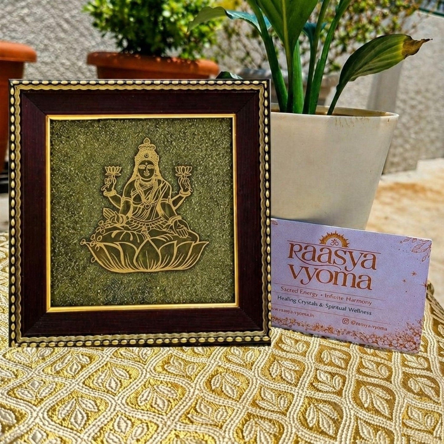 Goddess Mahalakshmi Pyrite Frame – Invokes Divine Prosperity & Abundance