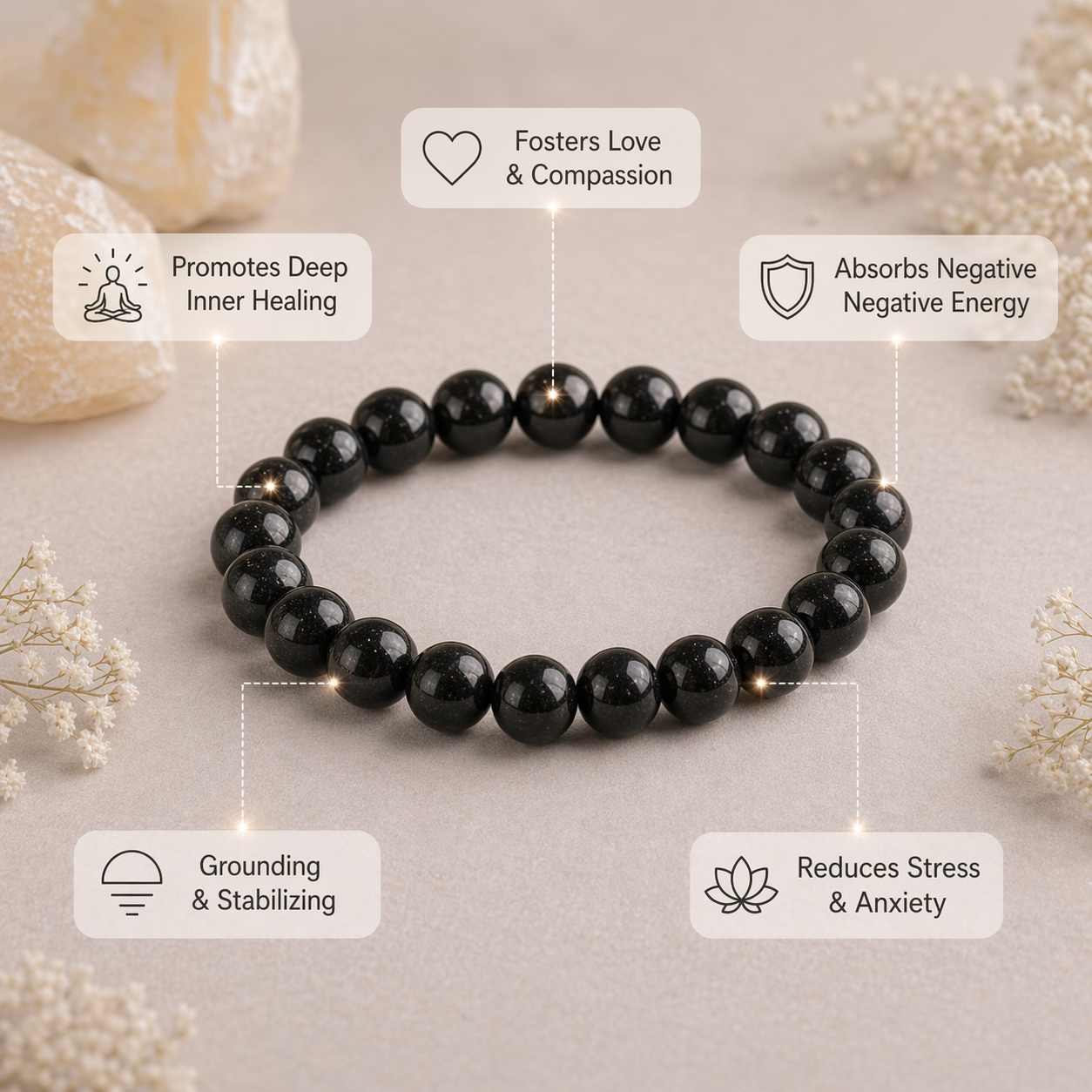 Black tourmaline bracelet with wellness benefit