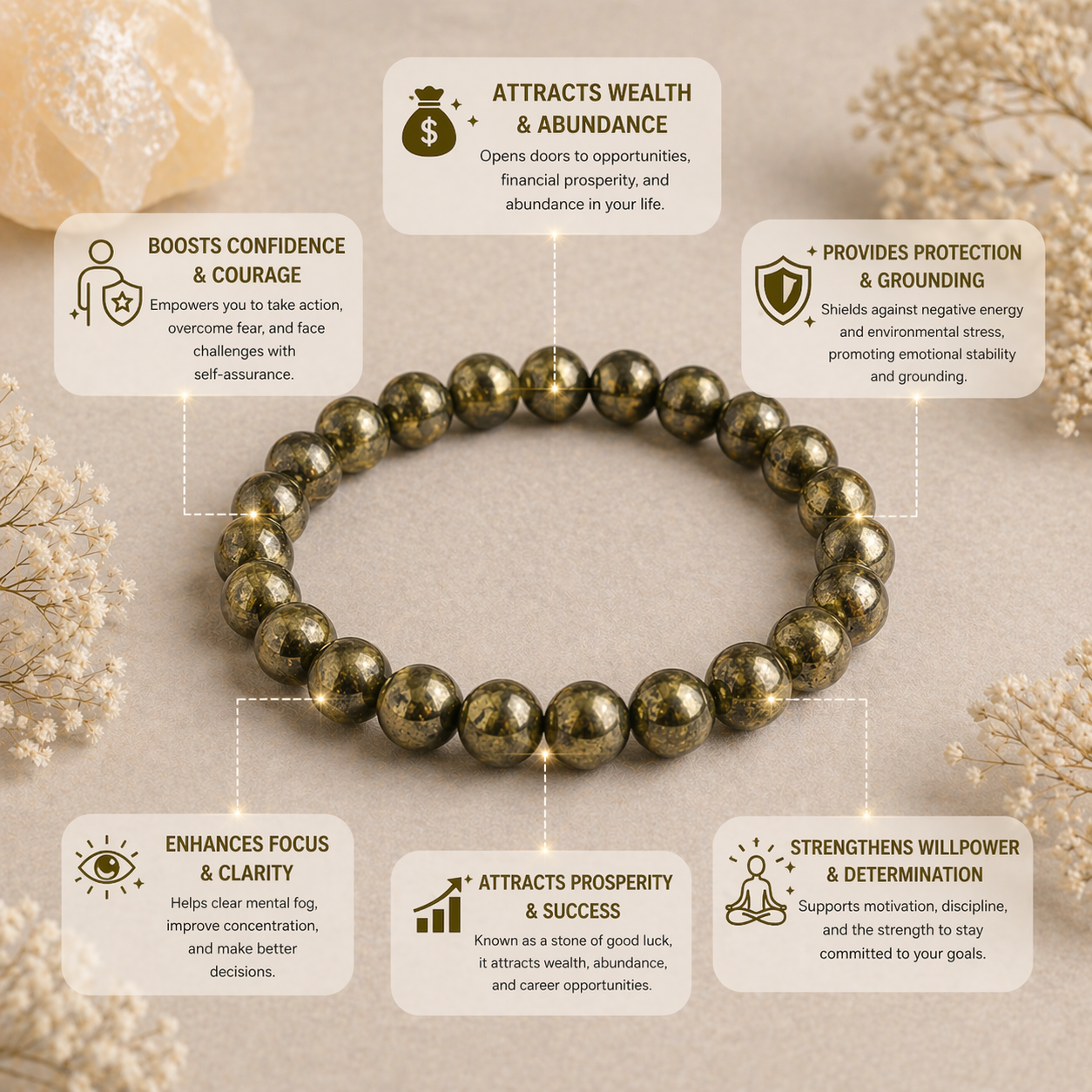 Pyrite bracelet with wellness benefits